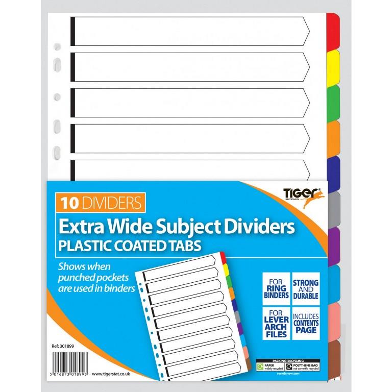 Tiger Card Dividers With Plastic Tabs 10 Part Extra Wide - Click Image to Close