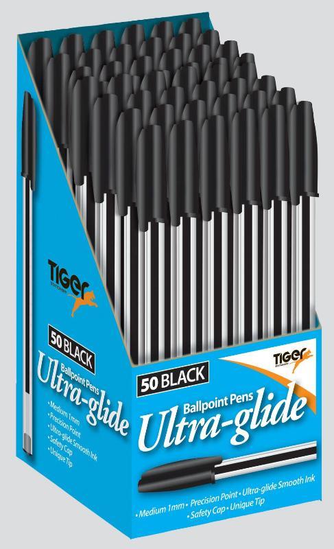 TIGER BLACK BALL POINT PEN BOX 50 PACK - Click Image to Close