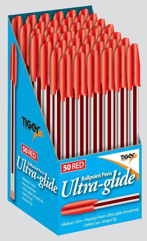 Tiger Red Ball Point Pen Box 50 Pack - Click Image to Close