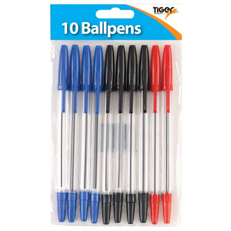 Tiger Ball Point Pen 10 Pack ( Assorted Colours ) - Click Image to Close