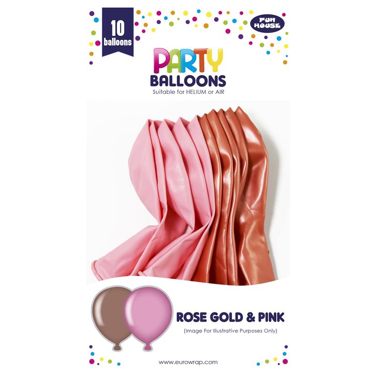 Pink & Rose Gold Balloons 10 Pack ( Assorted ) - Click Image to Close