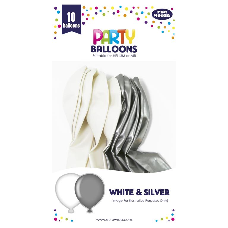 White & Silver Balloons 10 Pack ( Assorted ) - Click Image to Close