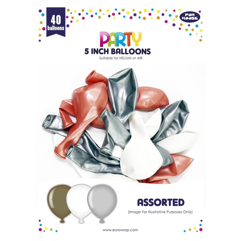 Silver/ Gold Balloons 5" 40 Pack - Click Image to Close