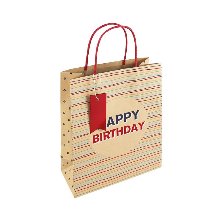 Kraft Birthday Stripes Medium Bag - Click Image to Close