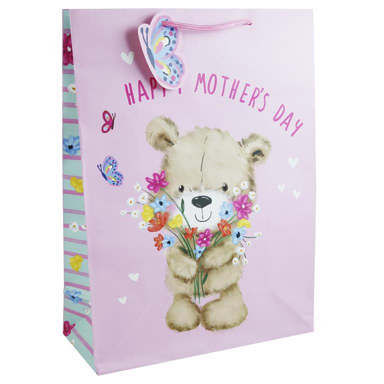Mothers Day Cute Bear And Flowers Extra Large Bag - Click Image to Close