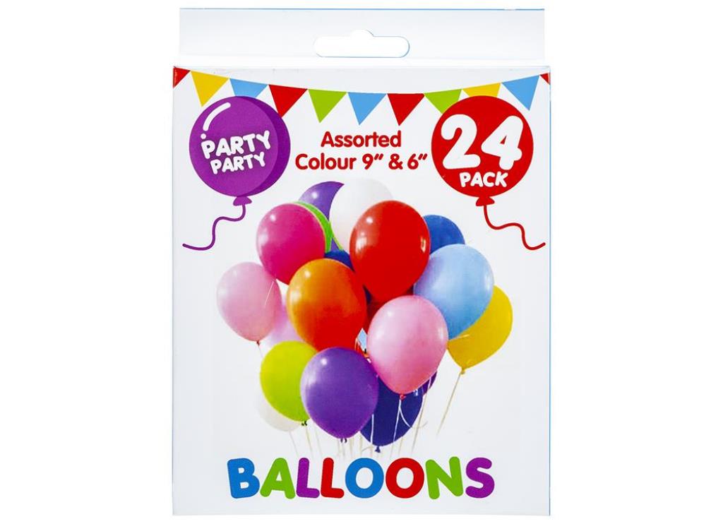 Assorted Party Balloons 24 Pack - Click Image to Close