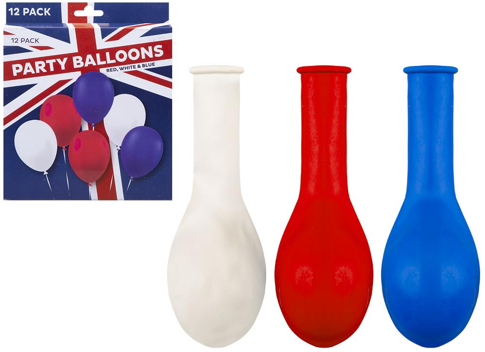 Union Jack Balloons 12 Pack - Click Image to Close