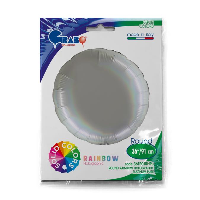 Grabo Round 36" Rainbow Holographic Platinum Pure Single - Click Image to Close