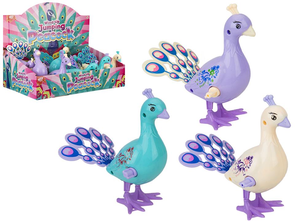 Beautiful Wind Up Jumping Peacock 12cm - Click Image to Close