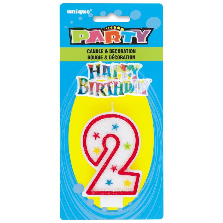 Number 2 Glitter Birthday Candle With Cake Decoration - Click Image to Close