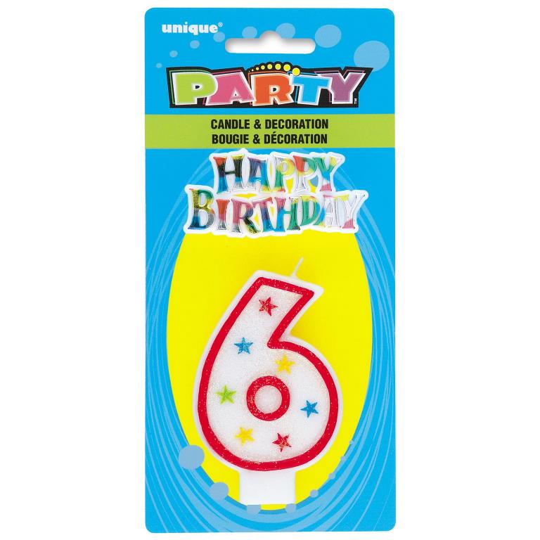 Number 6 Glitter Birthday Candle With Cake Decoration - Click Image to Close