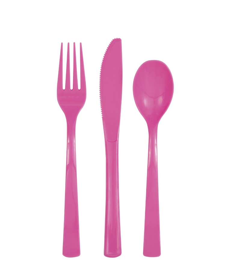 Assorted Cutlery Hot Pink 18 Pack - Click Image to Close