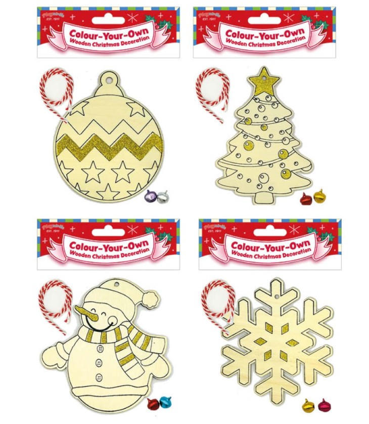 Wooden Xmas Glitter Decorations - Click Image to Close