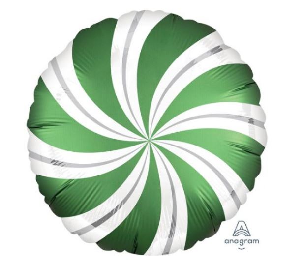 18" Satin Emerald Candy Swirls Balloon - Click Image to Close