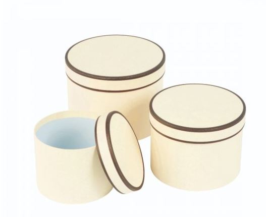 Round Set Of 3 Hat Boxes Cream/Black - Click Image to Close
