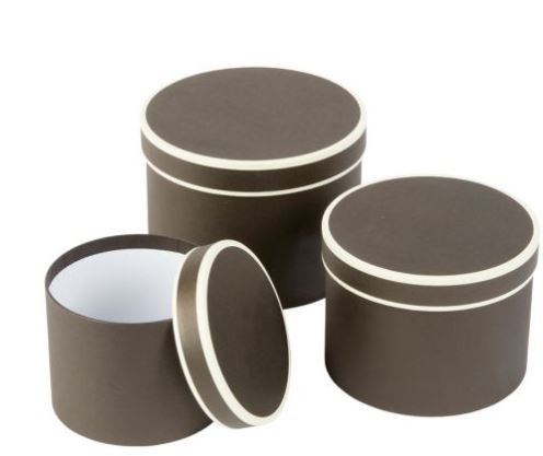Round Hat Boxes Set Of 3 Black/Cream - Click Image to Close