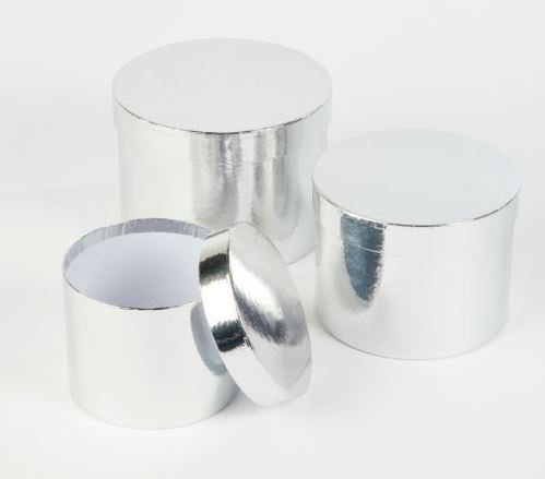 Round Sheen Hat Boxes X3 Silver - Click Image to Close