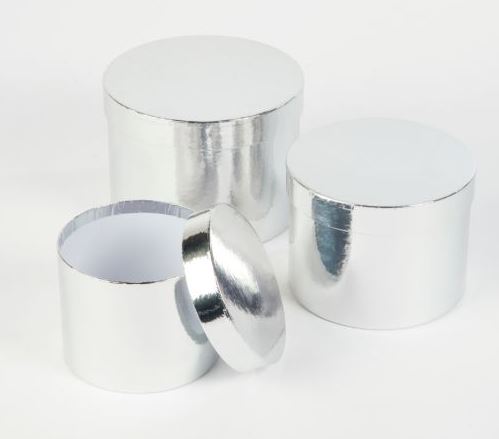 Round Sheen Hat Boxes- Silver 3 Pack - Click Image to Close