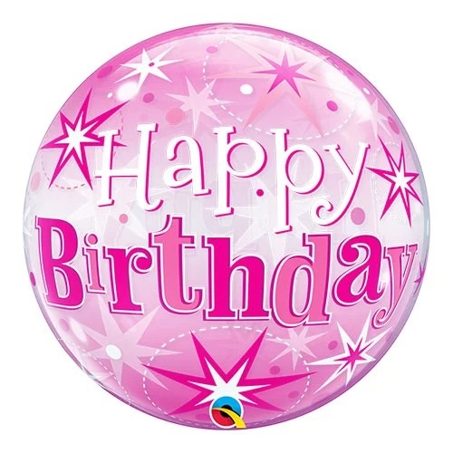 Qualatex 22" Pink Starbust Birthday Bubble Balloon - Click Image to Close