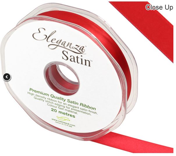 Eleganza Double Faced Satin Red Ribbon 15mm X20M - Click Image to Close