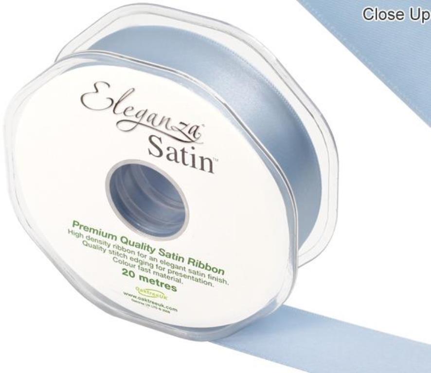 Eleganza Double Faced Satin 25mm X 20M Light Blue - Click Image to Close