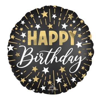 Happy Birthday Black, Silver, Gold Standard XL Foil Balloon - Click Image to Close