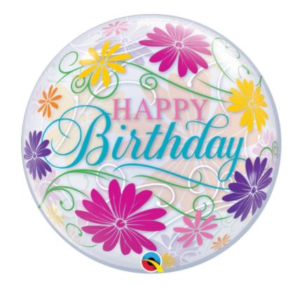 Qualatex 22" Single Bubble Birthday Flowers & Filigree - Click Image to Close