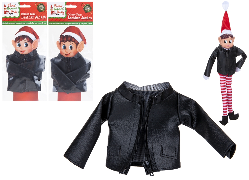 Faux Black Leather Jacket With Zip For Elf - Click Image to Close