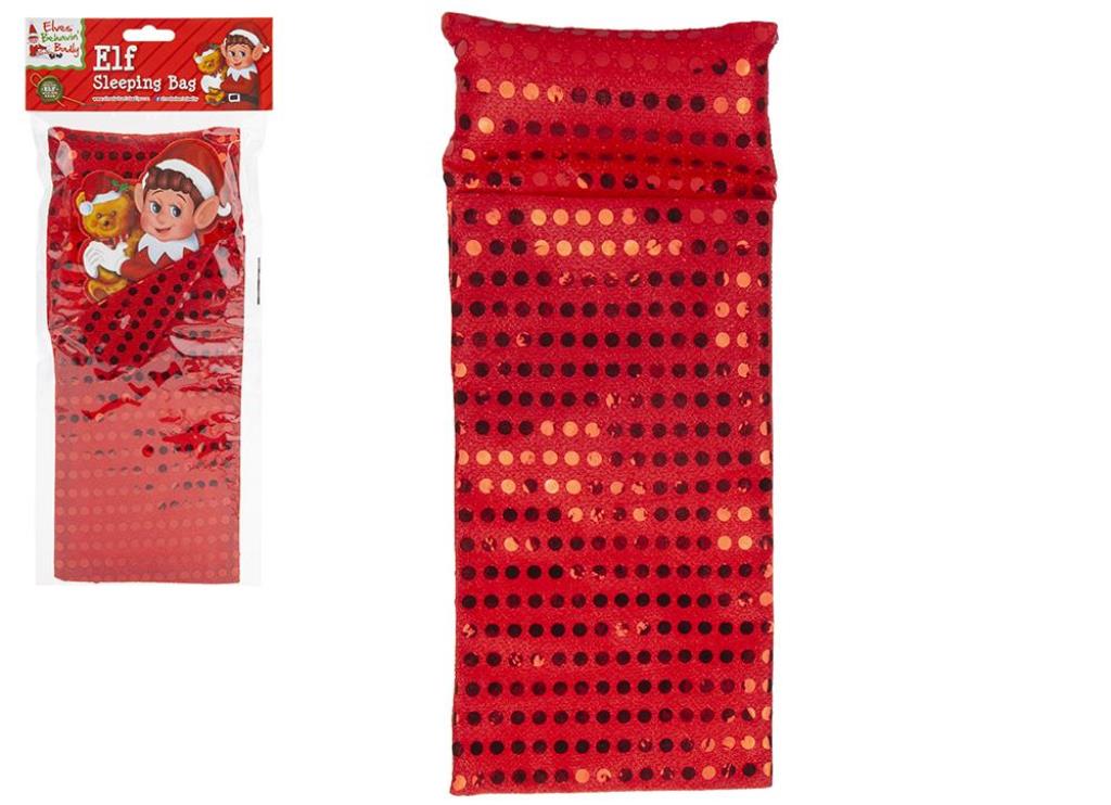 Red Sequin Elf Sleeping Bag With Pillow 12cm X 30cm - Click Image to Close