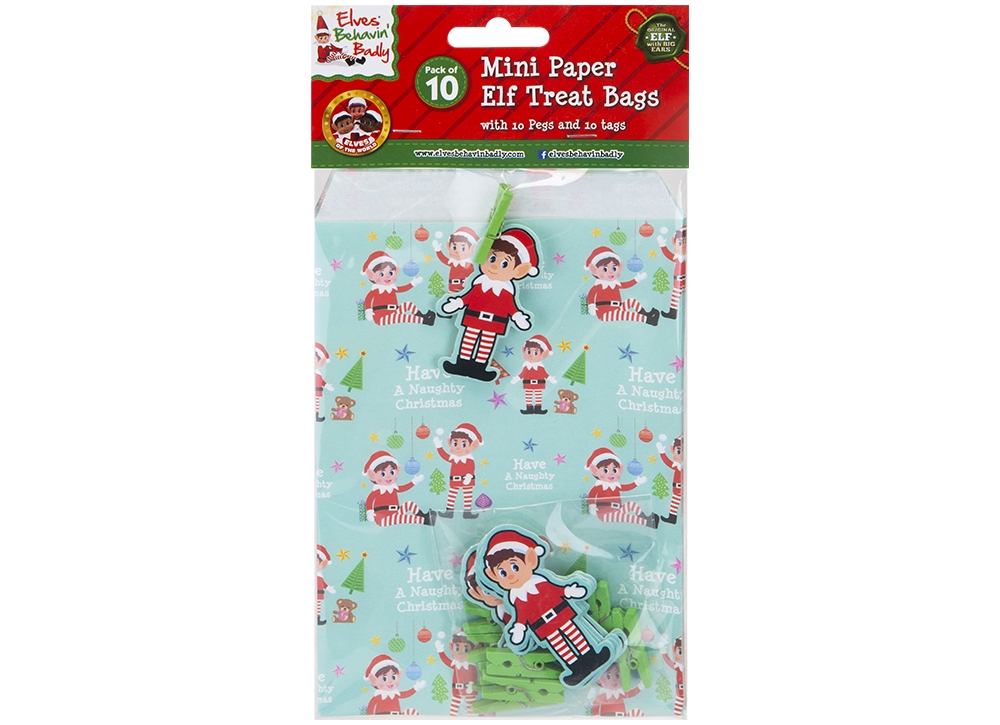 Mini Paper Elf Treat Bags With Pegs & Tags Pack Of 10 - Click Image to Close
