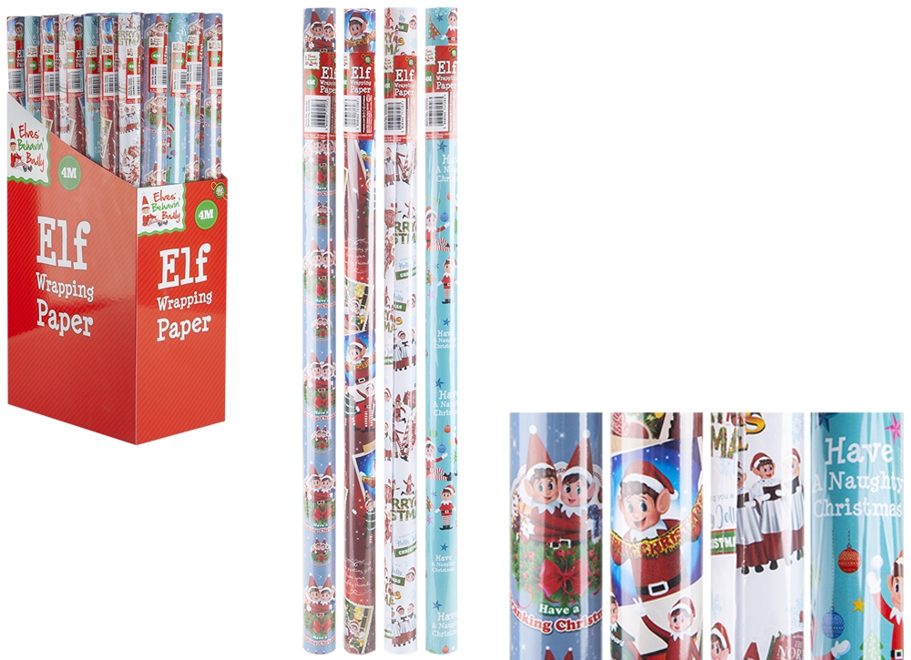 Elf Christmas Wrapping Paper 4m ( Assorted Designs ) - Click Image to Close