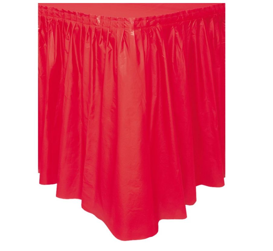 Red Solid Plastic Table Skirt 29"X14Ft - Click Image to Close