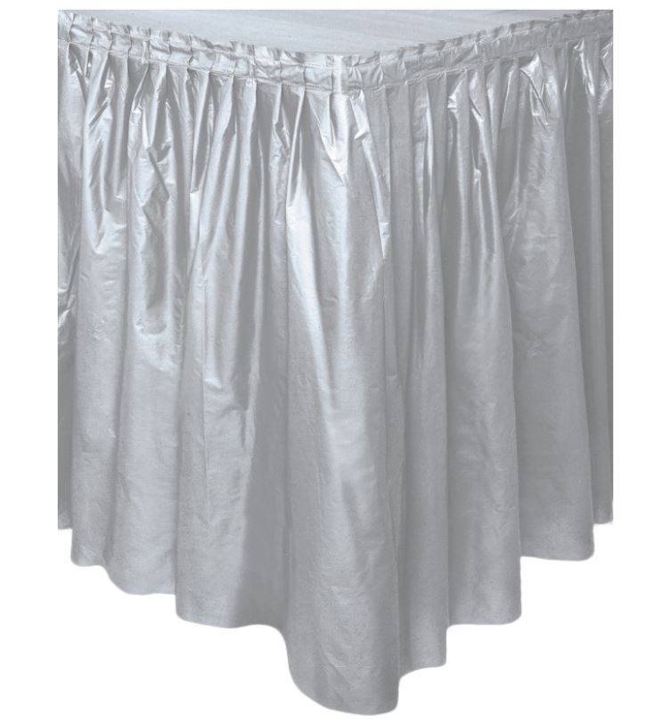 Silver Solid Plastic Table Skirt 29"X14Ft - Click Image to Close
