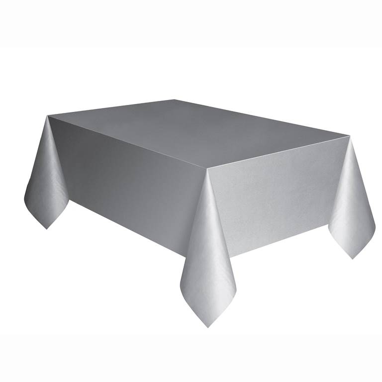 Silver Solid Rectangular Plastic Table Cover 54"X108" - Click Image to Close