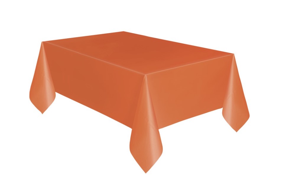 Pumpkin Orange Solid Rectangular Plastic Table Cover54"x108" - Click Image to Close