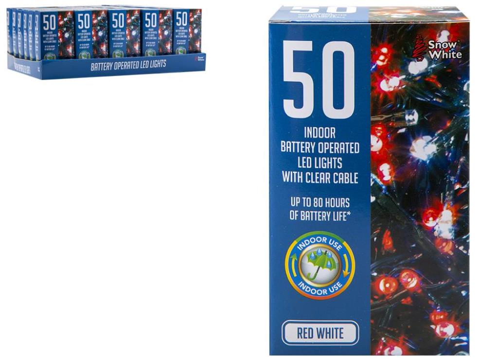 50 Led Lights Red & Cold White - Click Image to Close