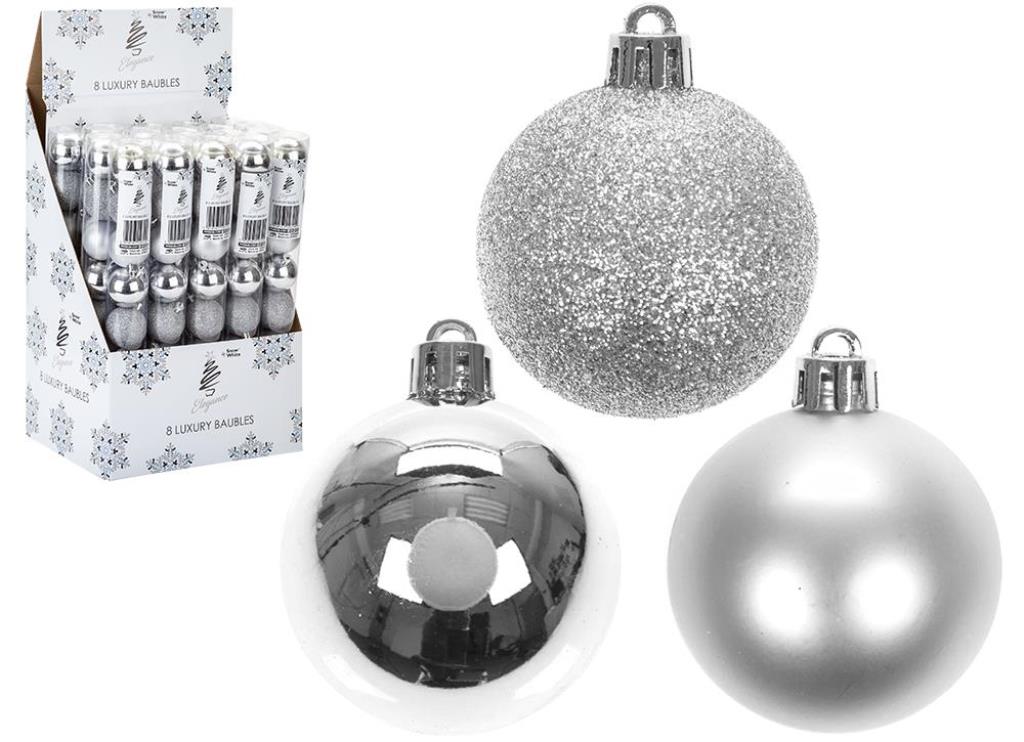 Christmas Bauble Decorations Pack Of 8 Silver 5cm - Click Image to Close