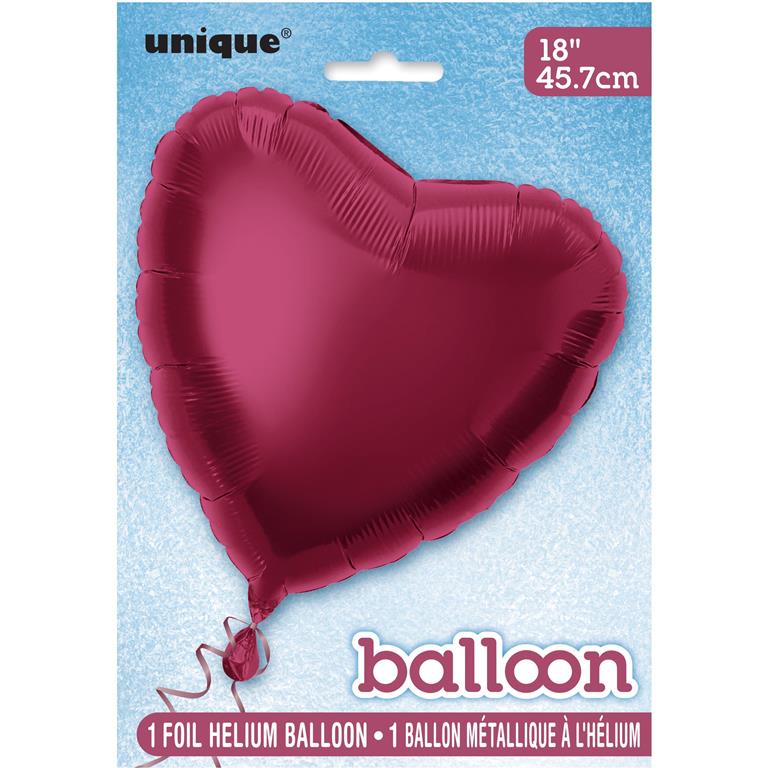 Solid Heart Foil Balloon 18" Burgundy - Click Image to Close