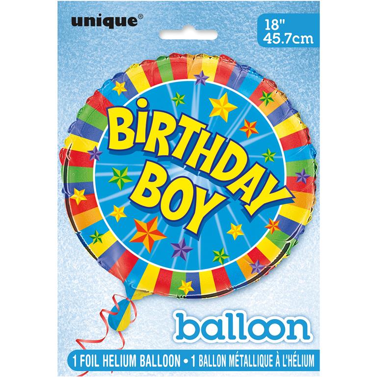Birthday Boy Round Foil Balloon 18" - Click Image to Close