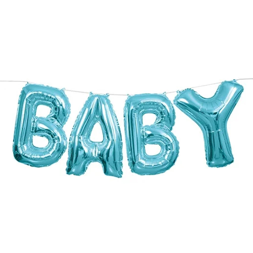Blue Baby Foil Letter Balloon Banner Kit 14" - Click Image to Close