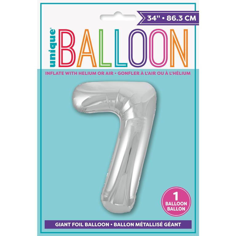 Silver Number 7 Shaped Foil Balloon 34" - Click Image to Close