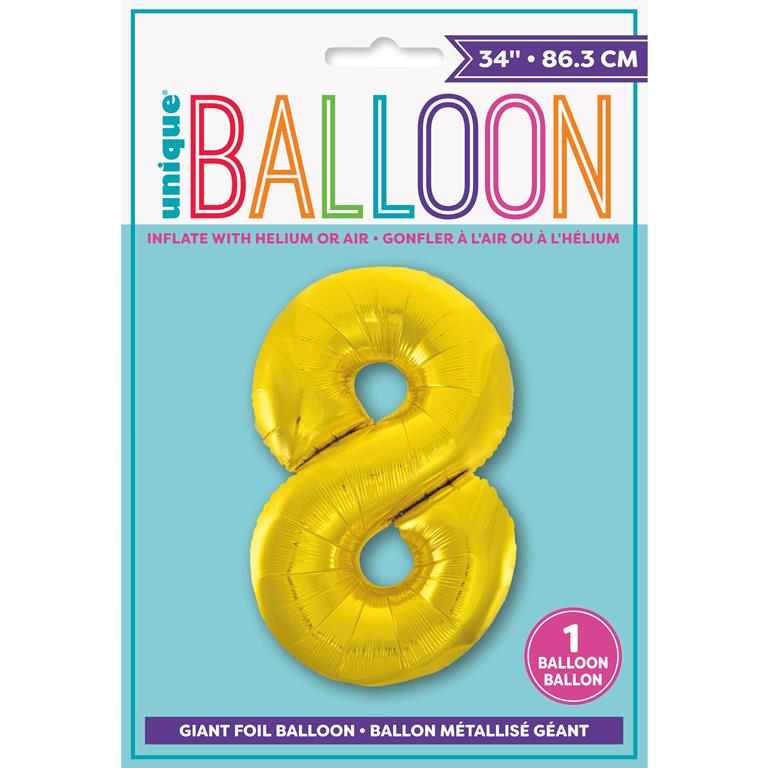 Gold Number 8 Shaped Foil Balloon 34" - Click Image to Close