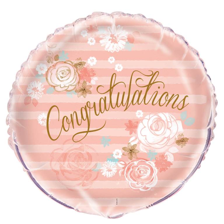 18" Gold / Pink Congrats Foil Balloon - Click Image to Close