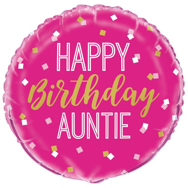 Happy Birthday Auntie Round Foil Balloon 18" - Click Image to Close