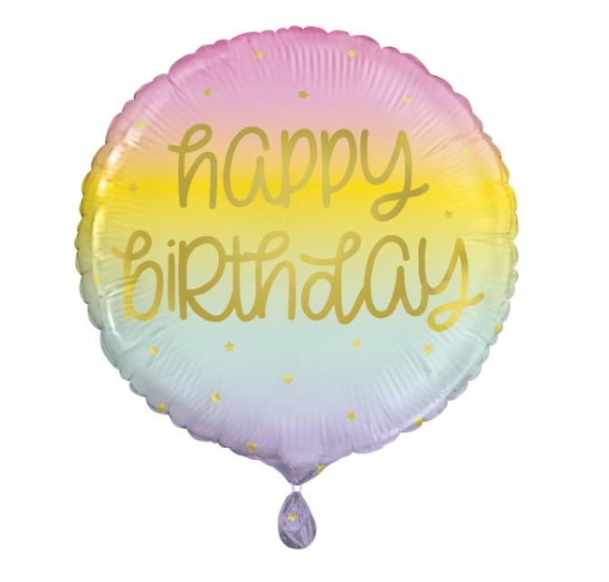 Gold Pastel Rainbow Birthday Round Foil Balloon 18" - Click Image to Close