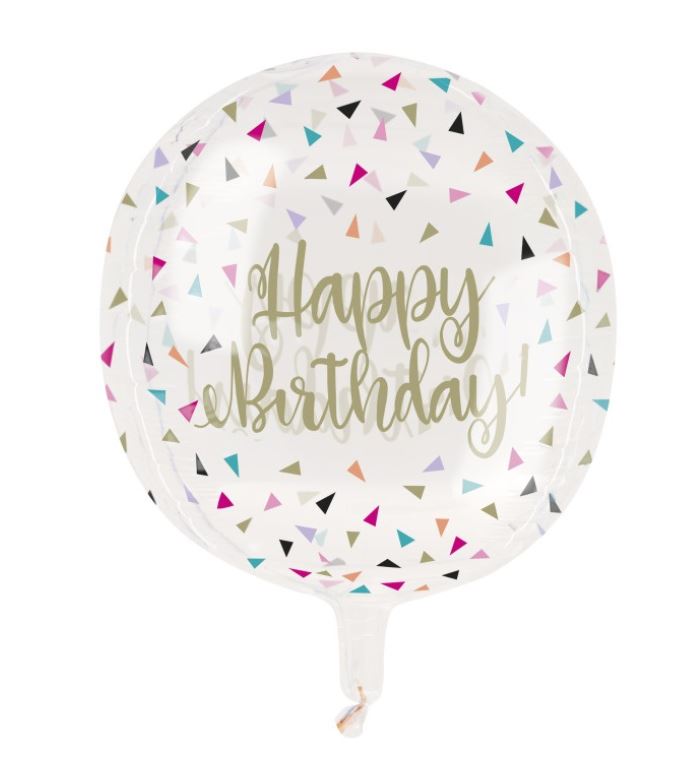 15" Colorful Birthday Printed Clear Sphere Helium Balloon - Click Image to Close