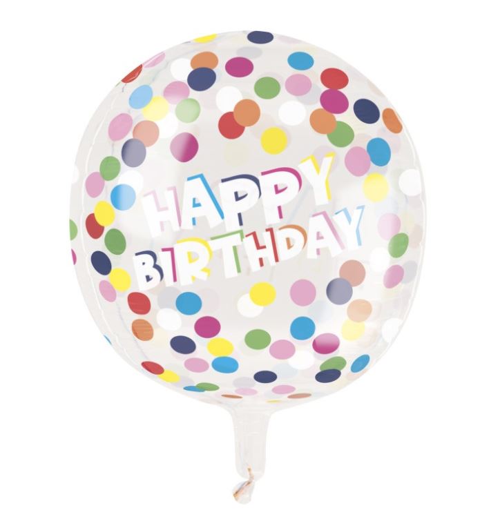 15" Polka Dot Birthday Printed Clear Sphere Helium Balloon - Click Image to Close