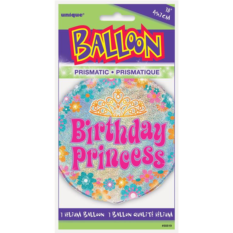 Birthday Princess Prism Round Foil Balloon 18" - Click Image to Close