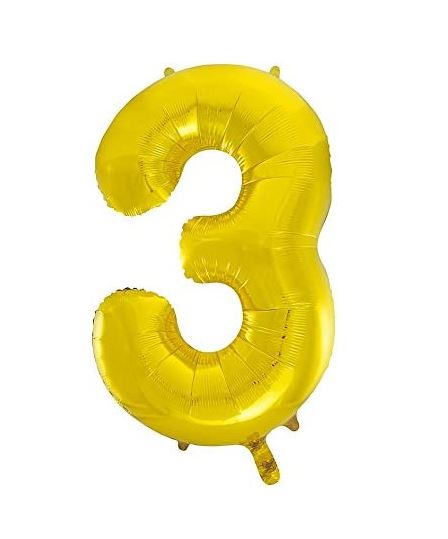 34" Classic Gold Number 3 Foil Balloon ( 1 ) - Click Image to Close