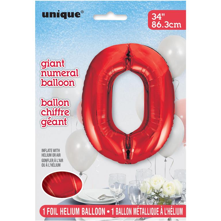 Red Number 0 Shaped Foil Balloon 34" - Click Image to Close